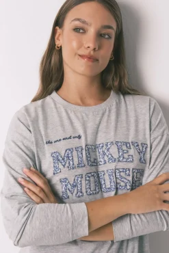 Women'secret Pijamas-Pijama comprido em algodão da Mickey cinza cinzento