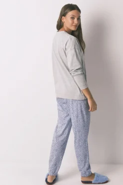 Women'secret Pijamas-Pijama comprido em algodão da Mickey cinza cinzento