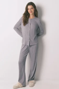 Women'secret Pijamas-Pijama comprido em cinza brilhante cinzento