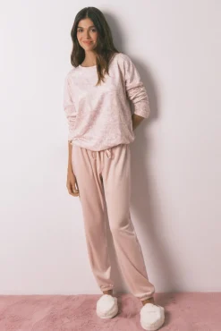 Women'secret Pijamas-Pijama comprido em veludo suave com glitter rosa