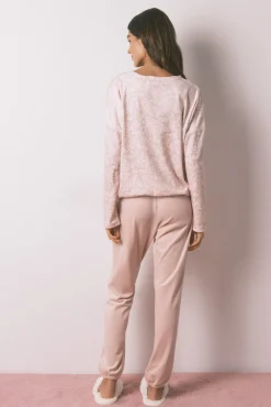 Women'secret Pijamas-Pijama comprido em veludo suave com glitter rosa