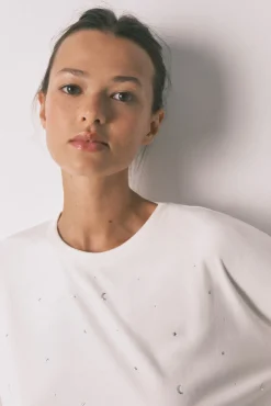 Women'secret Pijamas-Pijama comprido em veludo branco macio com glitter bege