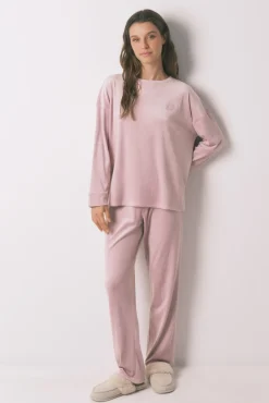 Women'secret Pijamas-Pijama comprido em veludo suave rosa