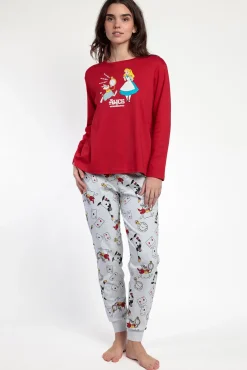 Admas Pijamas-Pijama comprido estampado Alicia Wonderland mulher vermelho