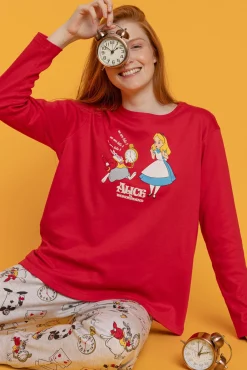 Admas Pijamas-Pijama comprido estampado Alicia Wonderland mulher vermelho
