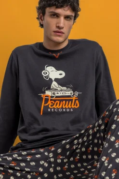 Admas Pijamas-Pijama comprido estampado Snoopy para homem cinzento