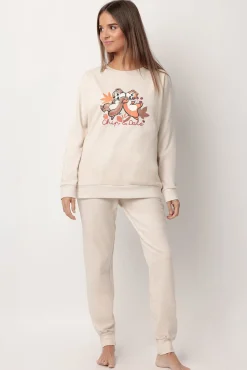 Admas Pijamas-Pijama comprido felpa Chip&Dale para mulher bege