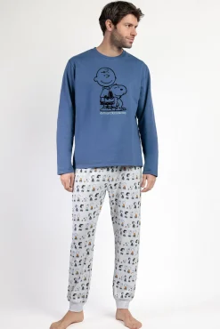 Admas Pijamas-Pijama comprido felpa de homem Snoopy&Friends azul