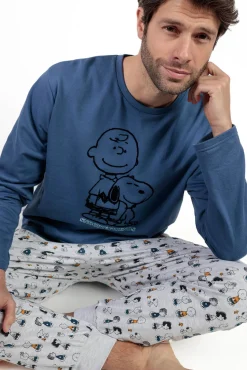 Admas Pijamas-Pijama comprido felpa de homem Snoopy&Friends azul