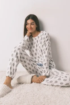 Women'secret Pijamas-Pijama comprido floral branco