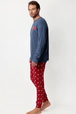 Admas Pijamas-Pijama comprido Grumpy 100% algodão para homem azul