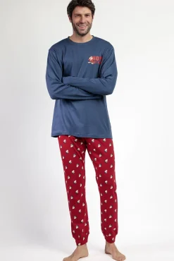 Admas Pijamas-Pijama comprido Grumpy 100% algodão para homem azul