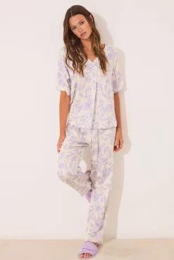Women'secret Pijamas-Pijama comprido longo de viscose estampado branco