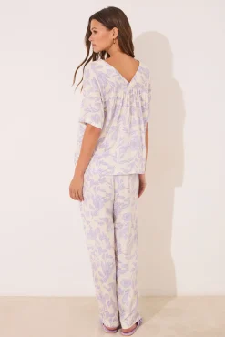 Women'secret Pijamas-Pijama comprido longo de viscose estampado branco