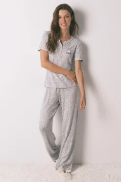 Women'secret Pijamas-Pijama comprido longo de manga curta com estampado animal da Miffy cinzento