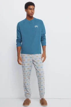 Springfield Pijamas-Pijama comprido longo de manga raglan com calça de carro azul