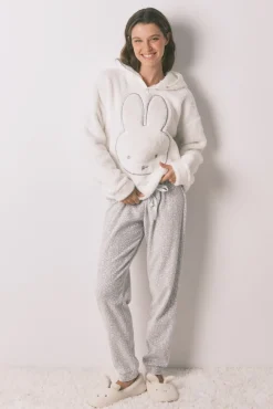 Women'secret Pijamas-Pijama comprido longo de polar com estampado animal da Miffy branco
