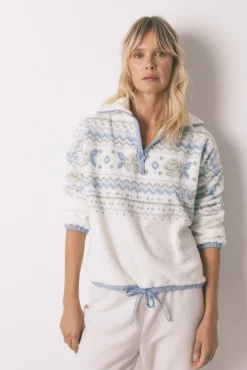 Women'secret Pijamas-Pijama comprido longo jacquard polar bege