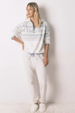 Women'secret Pijamas-Pijama comprido longo jacquard polar bege