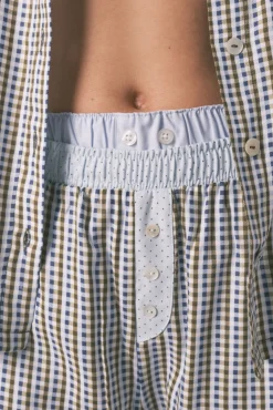 Women'secret Pijamas-Pijama comprido longo xadrez e bolinhas verde