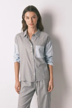 Women'secret Pijamas-Pijama comprido longo xadrez e bolinhas verde