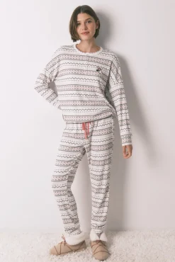 Women'secret Pijamas-Pijama comprido malha quente suave sanefas Mickey branco