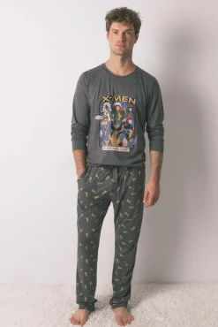 Women'secret Pijamas-Pijama comprido masculino 100% algodão X Men cinzento