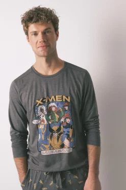 Women'secret Pijamas-Pijama comprido masculino 100% algodão X Men cinzento