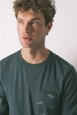 Women'secret Pijamas-Pijama comprido masculino 100% algodão com carros verde