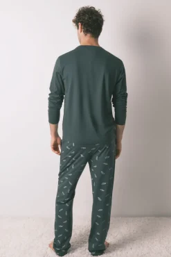 Women'secret Pijamas-Pijama comprido masculino 100% algodão com carros verde