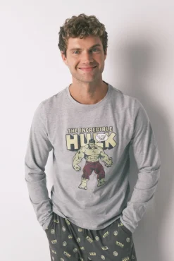 Women'secret Pijamas-Pijama comprido masculino 100% algodão "Hulk" cinzento