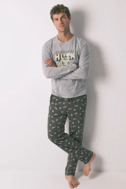Women'secret Pijamas-Pijama comprido masculino 100% algodão "Hulk" cinzento