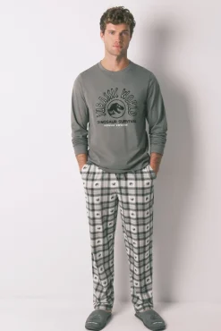 Women'secret Pijamas-Pijama comprido masculino 100% algodão "Jurassic World" bege