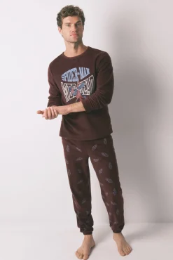 Women'secret Pijamas-Pijama comprido masculino polar do Homem-Aranha vermelho