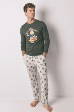 Women'secret Pijamas-Pijama comprido masculino "Garfield" 100% algodão bege