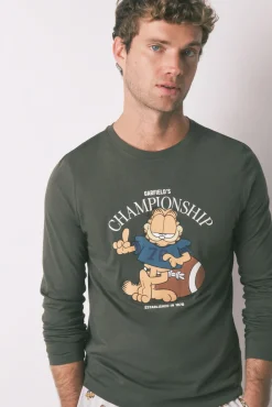 Women'secret Pijamas-Pijama comprido masculino "Garfield" 100% algodão bege