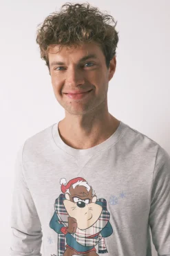 Women'secret Pijamas-Pijama comprido masculino 100% algodão "Taz" cinzento