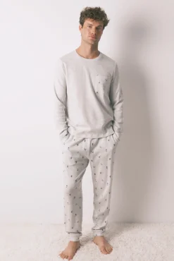 Women'secret Pijamas-Pijama comprido masculino 100% algodão cinza cinzento