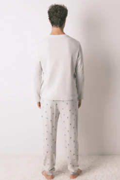 Women'secret Pijamas-Pijama comprido masculino 100% algodão cinza cinzento