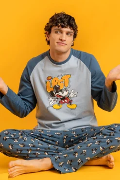 Admas Pijamas-Pijama comprido Mickey 100% algodão para homem azul