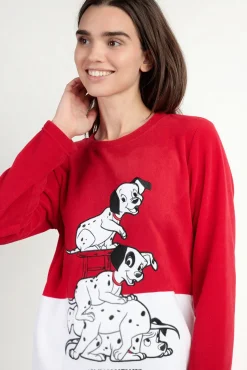 Admas Pijamas-Pijama comprido micropolar 101 Dálmatas para mulher vermelho