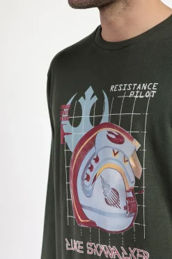 Admas Pijamas-Pijama comprido piloto Star Wars 100% algodão de homem verde