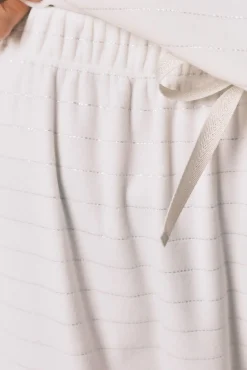 Women'secret Pijamas-Pijama comprido polar estampado riscas lurex bege