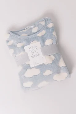Women'secret Pijamas-Pijama comprido polar mousse nuvens azul