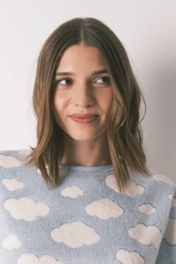 Women'secret Pijamas-Pijama comprido polar mousse nuvens azul