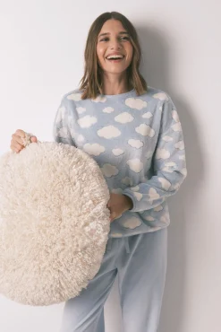 Women'secret Pijamas-Pijama comprido polar mousse nuvens azul