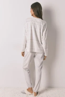 Women'secret Pijamas-Pijama comprido polar suave cinzento branco
