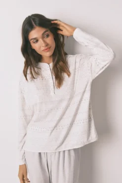 Women'secret Pijamas-Pijama comprido polar suave cinzento branco