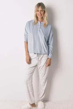 Women'secret Pijamas-Pijama comprido polar suave azul