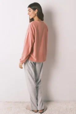 Women'secret Pijamas-Pijama comprido polar suave e cinzento Pingu rosa